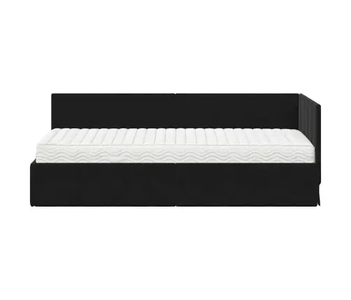 Stūra Gultas Rāmis Ar Matraci Melna 80 X 200 Cm Samts Vidaxl