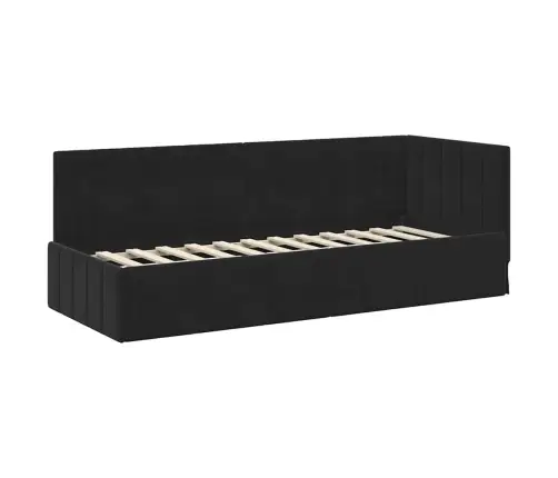Stūra Gultas Rāmis Ar Matraci Melna 80 X 200 Cm Samts Vidaxl