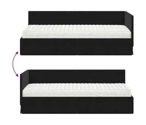 Stūra Gultas Rāmis Ar Matraci Melna 80 X 200 Cm Samts Vidaxl