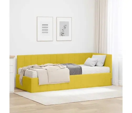 Stūra Gultas Rāmis Ar Matraci Dzeltena 80 X 200 Cm Samts Vidaxl