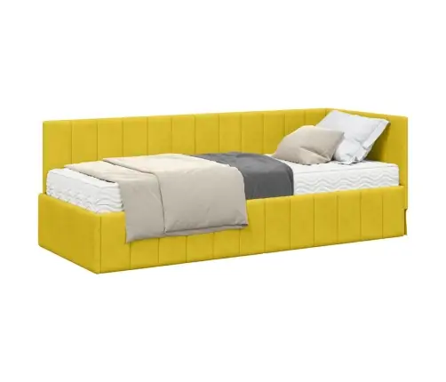 Stūra Gultas Rāmis Ar Matraci Dzeltena 80 X 200 Cm Samts Vidaxl