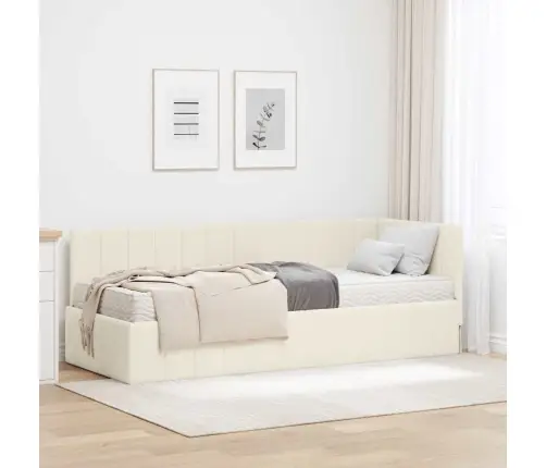 Kampinė Lovos Konstrukcija Su Čiužiniu 2 Pcs Kreminė Aksomas