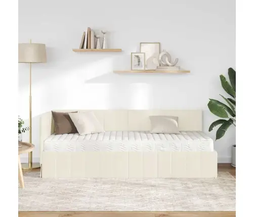 Kampinė Lovos Konstrukcija Su Čiužiniu 2 Pcs Kreminė Aksomas