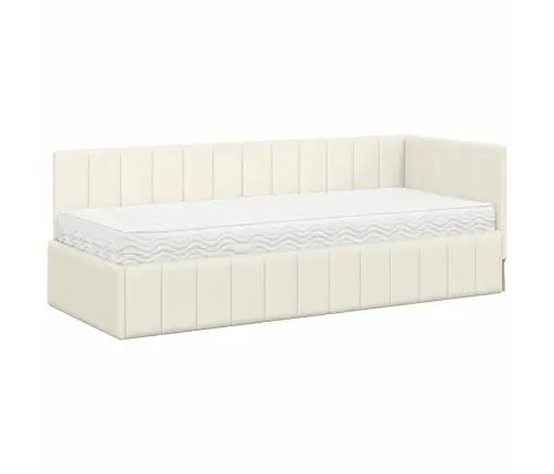Kampinė Lovos Konstrukcija Su Čiužiniu 2 Pcs Kreminė Aksomas