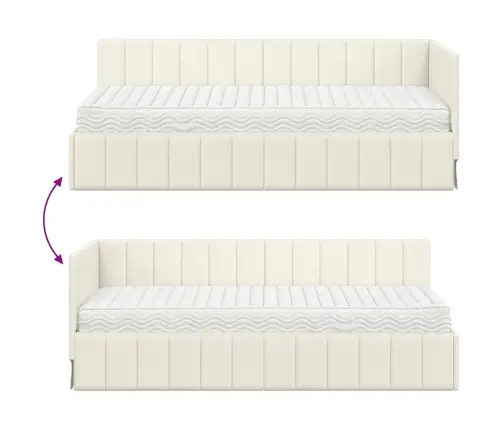 Kampinė Lovos Konstrukcija Su Čiužiniu 2 Pcs Kreminė Aksomas