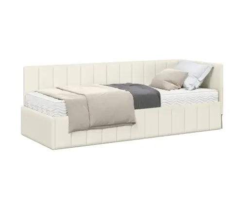 Kampinė Lovos Konstrukcija Su Čiužiniu 2 Pcs Kreminė Aksomas