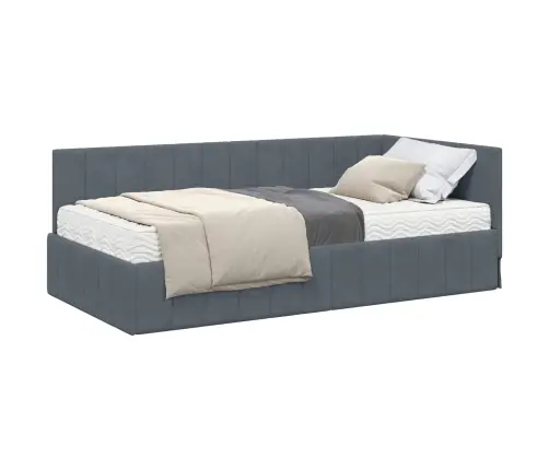 Kampinė Lovos Konstrukcija Su Čiužiniu 2 Pcs Pilka Aksomas