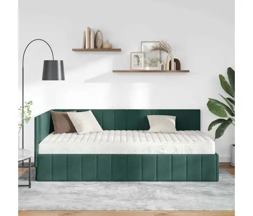 Stūra Gultas Rāmis Ar Matraci Tumši Zaļa 90 X 190 Cm Samts Vidaxl