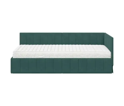 Stūra Gultas Rāmis Ar Matraci Tumši Zaļa 90 X 190 Cm Samts Vidaxl