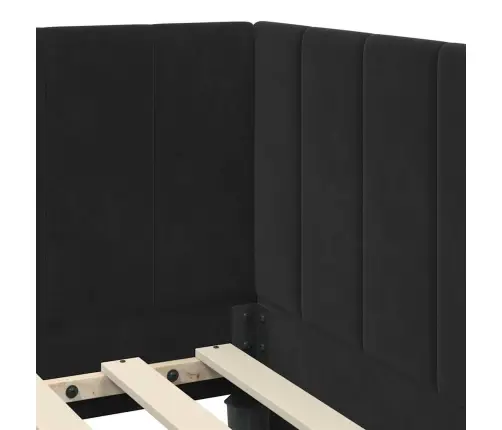Stūra Gultas Rāmis Ar Matraci Melna 90 X 190 Cm Samts Vidaxl