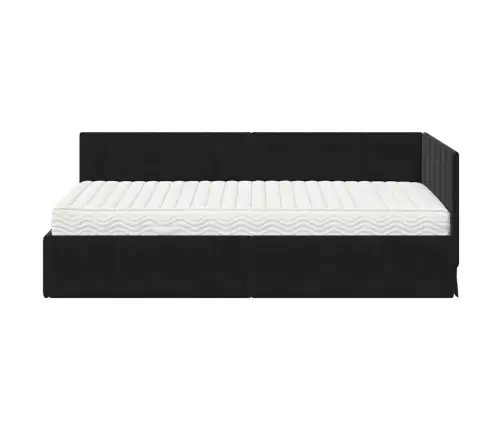 Stūra Gultas Rāmis Ar Matraci Melna 90 X 190 Cm Samts Vidaxl