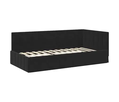 Stūra Gultas Rāmis Ar Matraci Melna 90 X 190 Cm Samts Vidaxl