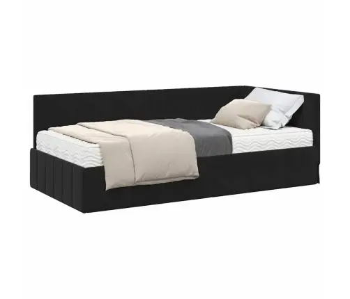 Stūra Gultas Rāmis Ar Matraci Melna 90 X 190 Cm Samts Vidaxl