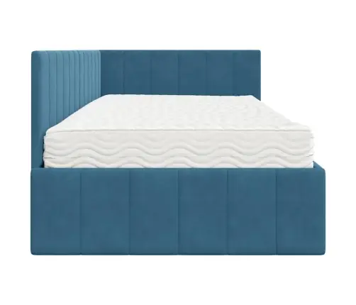 Stūra Gultas Rāmis Ar Matraci Zila 90 X 200 Cm Samts Vidaxl