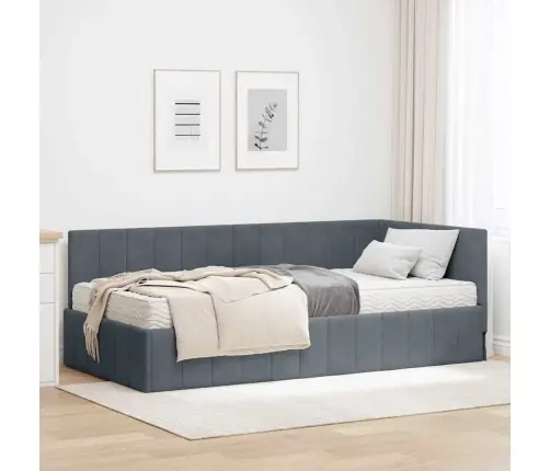 Stūra Gultas Rāmis Ar Matraci Tumši Pelēka 90 X 200 Cm Samts Vidaxl