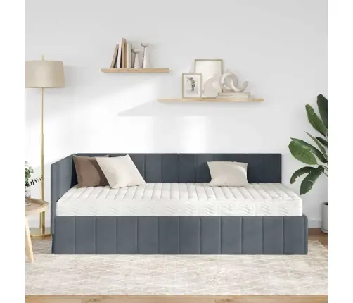 Stūra Gultas Rāmis Ar Matraci Tumši Pelēka 90 X 200 Cm Samts Vidaxl