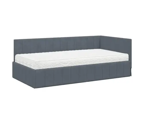 Stūra Gultas Rāmis Ar Matraci Tumši Pelēka 90 X 200 Cm Samts Vidaxl