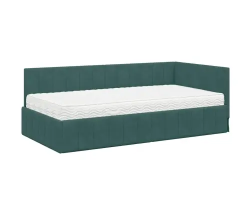 Kampinė Lovos Konstrukcija Su Čiužiniu 2 Pcs Žalia Aksomas