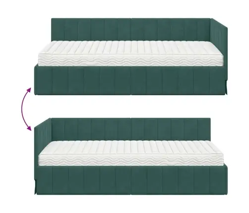 Kampinė Lovos Konstrukcija Su Čiužiniu 2 Pcs Žalia Aksomas