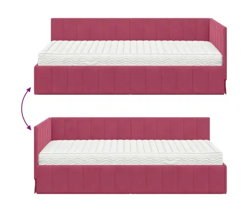 Stūra Gultas Rāmis Ar Matraci Vīnsarkans 90 X 200 Cm Samts Vidaxl