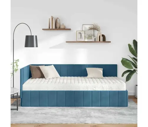 Kampinė Lovos Konstrukcija Su Čiužiniu 2 Pcs Mėlyna Aksomas