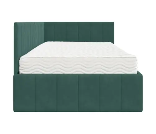 Stūra Gultas Rāmis Ar Matraci Tumši Zaļa 100 X 200 Cm Samts Vidaxl