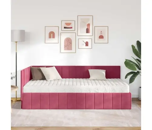 Stūra Gultas Rāmis Ar Matraci Vīnsarkans 100 X 200 Cm Samts Vidaxl