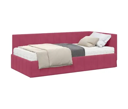 Stūra Gultas Rāmis Ar Matraci Vīnsarkans 100 X 200 Cm Samts Vidaxl