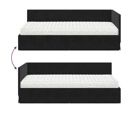 Stūra Gultas Rāmis Ar Matraci Melna 100 X 200 Cm Samts Vidaxl