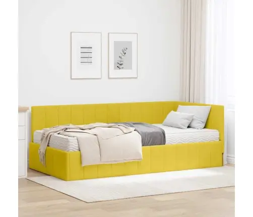 Stūra Gultas Rāmis Ar Matraci Dzeltena 100 X 200 Cm Samts Vidaxl