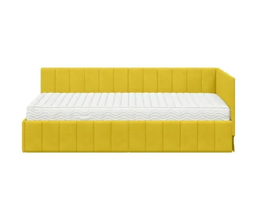 Stūra Gultas Rāmis Ar Matraci Dzeltena 100 X 200 Cm Samts Vidaxl