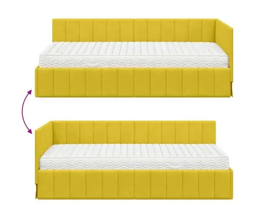 Stūra Gultas Rāmis Ar Matraci Dzeltena 100 X 200 Cm Samts Vidaxl