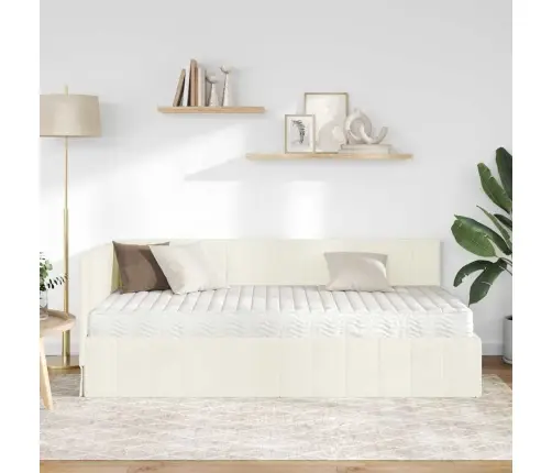 Stūra Gultas Rāmis Ar Matraci Krēmkrāsa 100 X 200 Cm Samts Vidaxl