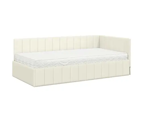 Stūra Gultas Rāmis Ar Matraci Krēmkrāsa 100 X 200 Cm Samts Vidaxl