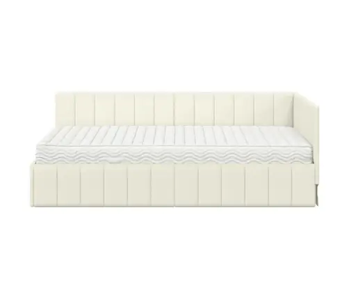 Stūra Gultas Rāmis Ar Matraci Krēmkrāsa 100 X 200 Cm Samts Vidaxl