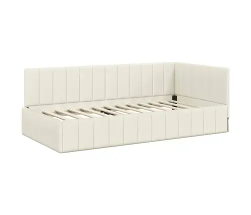 Stūra Gultas Rāmis Ar Matraci Krēmkrāsa 100 X 200 Cm Samts Vidaxl