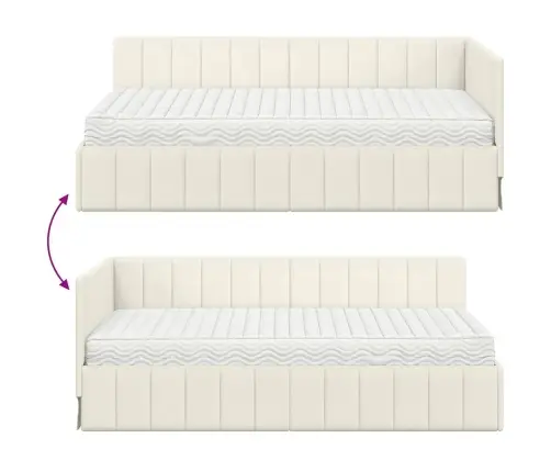 Stūra Gultas Rāmis Ar Matraci Krēmkrāsa 100 X 200 Cm Samts Vidaxl