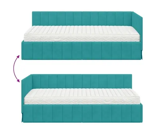 Stūra Gultas Rāmis Ar Matraci Tirkīzzila 100 X 200 Cm Samts Vidaxl