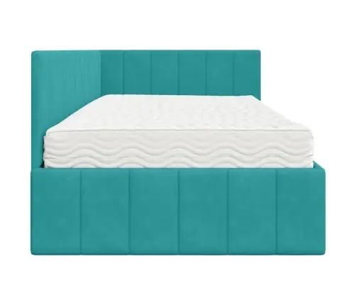 Stūra Gultas Rāmis Ar Matraci Tirkīzzila 100 X 200 Cm Samts Vidaxl