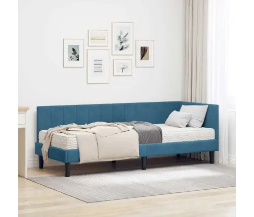 Kampinė Lovos Konstrukcija Su Čiužiniu 2 Pcs Mėlyna Aksomas
