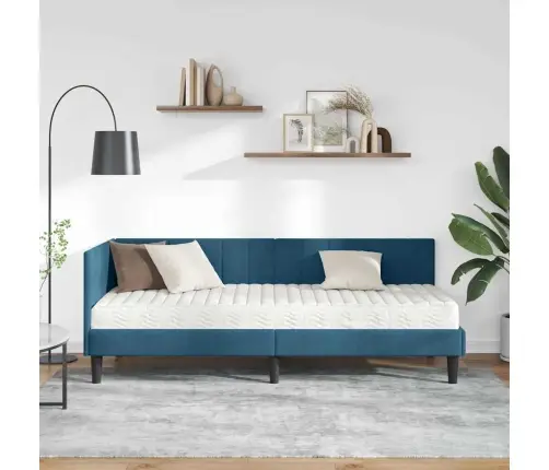 Kampinė Lovos Konstrukcija Su Čiužiniu 2 Pcs Mėlyna Aksomas