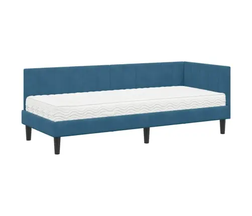 Kampinė Lovos Konstrukcija Su Čiužiniu 2 Pcs Mėlyna Aksomas