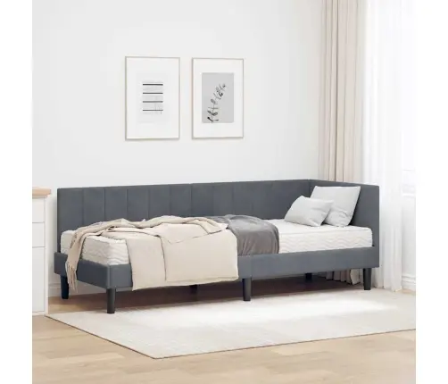 Kampinė Lovos Konstrukcija Su Čiužiniu 2 Pcs Pilka Aksomas