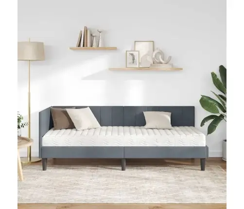 Kampinė Lovos Konstrukcija Su Čiužiniu 2 Pcs Pilka Aksomas