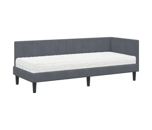 Kampinė Lovos Konstrukcija Su Čiužiniu 2 Pcs Pilka Aksomas