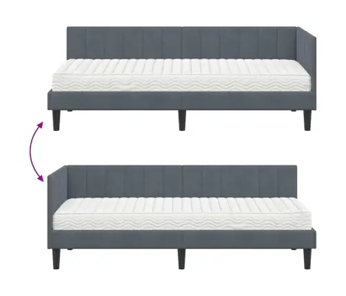 Kampinė Lovos Konstrukcija Su Čiužiniu 2 Pcs Pilka Aksomas