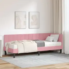 Stūra Gultas Rāmis Ar Matraci Rozā 80 X 200 Cm Samts Vidaxl