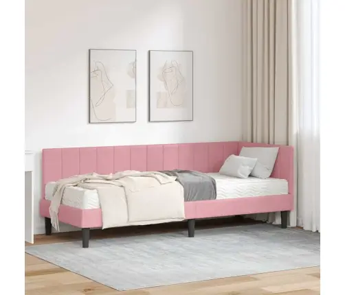 Stūra Gultas Rāmis Ar Matraci Rozā 80 X 200 Cm Samts Vidaxl Stūra Gultas Rāmis Ar Matraci Rozā 80 X 200 Cm Samts Vidaxl