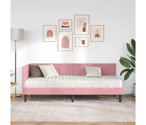 Stūra Gultas Rāmis Ar Matraci Rozā 80 X 200 Cm Samts Vidaxl Stūra Gultas Rāmis Ar Matraci Rozā 80 X 200 Cm Samts Vidaxl