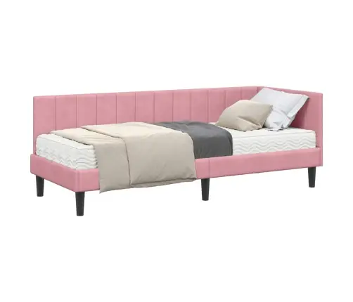 Stūra Gultas Rāmis Ar Matraci Rozā 80 X 200 Cm Samts Vidaxl